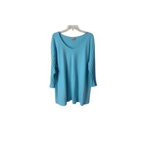 Focus Casual Life Aqua Blue Pleated Tunic Top Cotton Lagenlook Artsy Boho XL